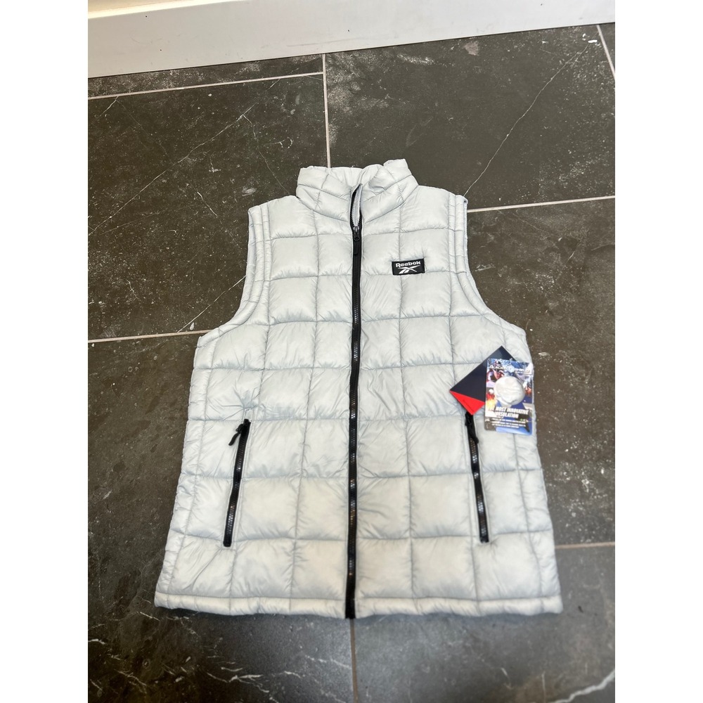 Reebok Mens Puffer Vest Pure Grey Quilted Insulated Full Zip OMRB1163 Size L NEW